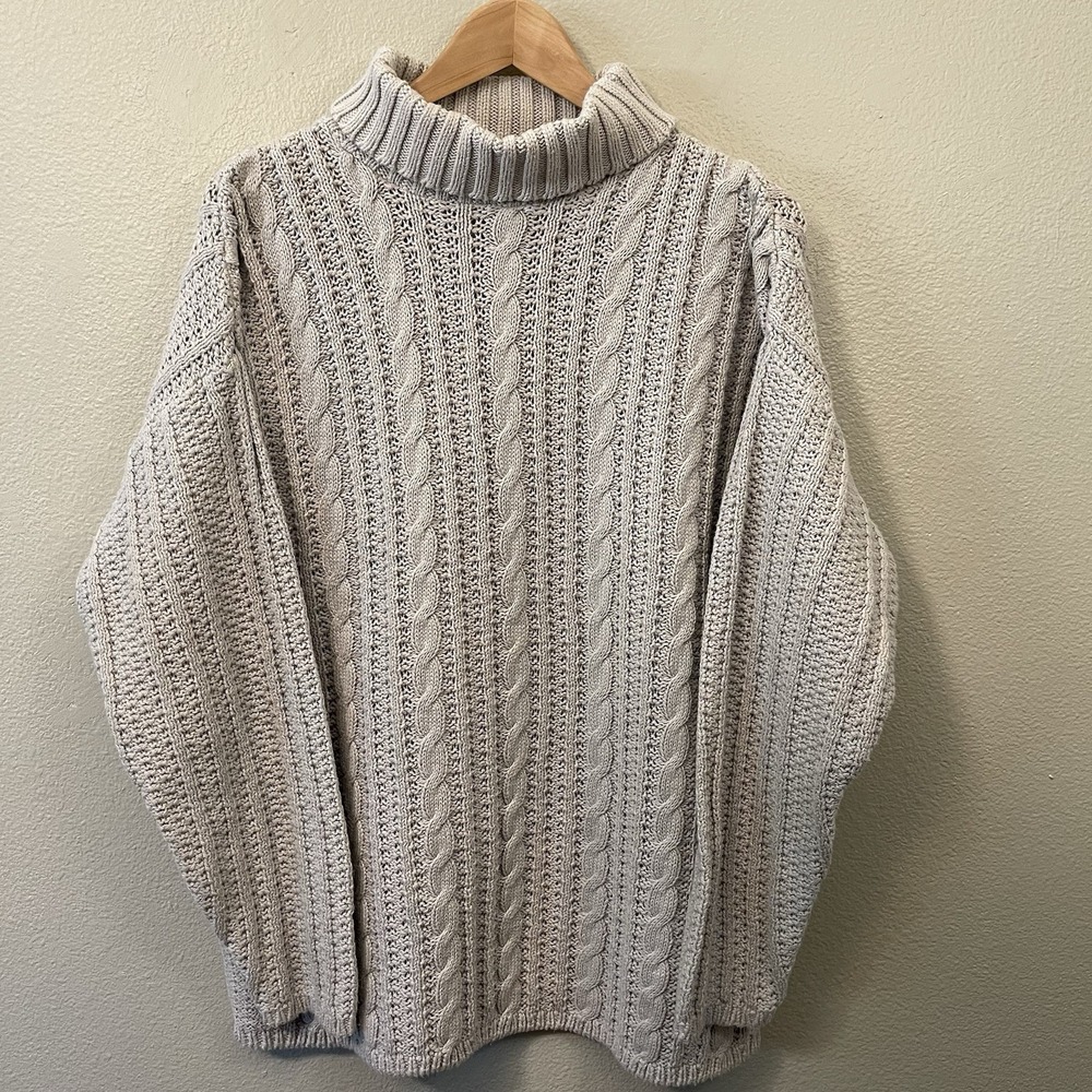 VTG Cherokee Cable Knit Rory Gilmore Sweater Cotton Turtle Neck Beige Size L